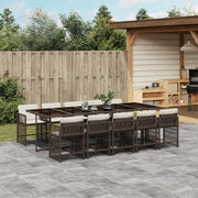 11-piece Outdoor Dining Set with Cushions Poly Rattan Brown