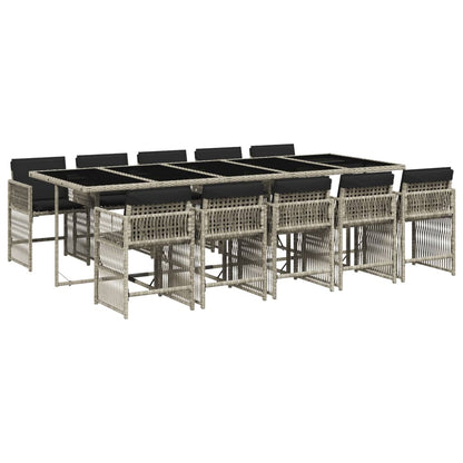 11-delige Tuinset met kussens poly rattan lichtgrijs