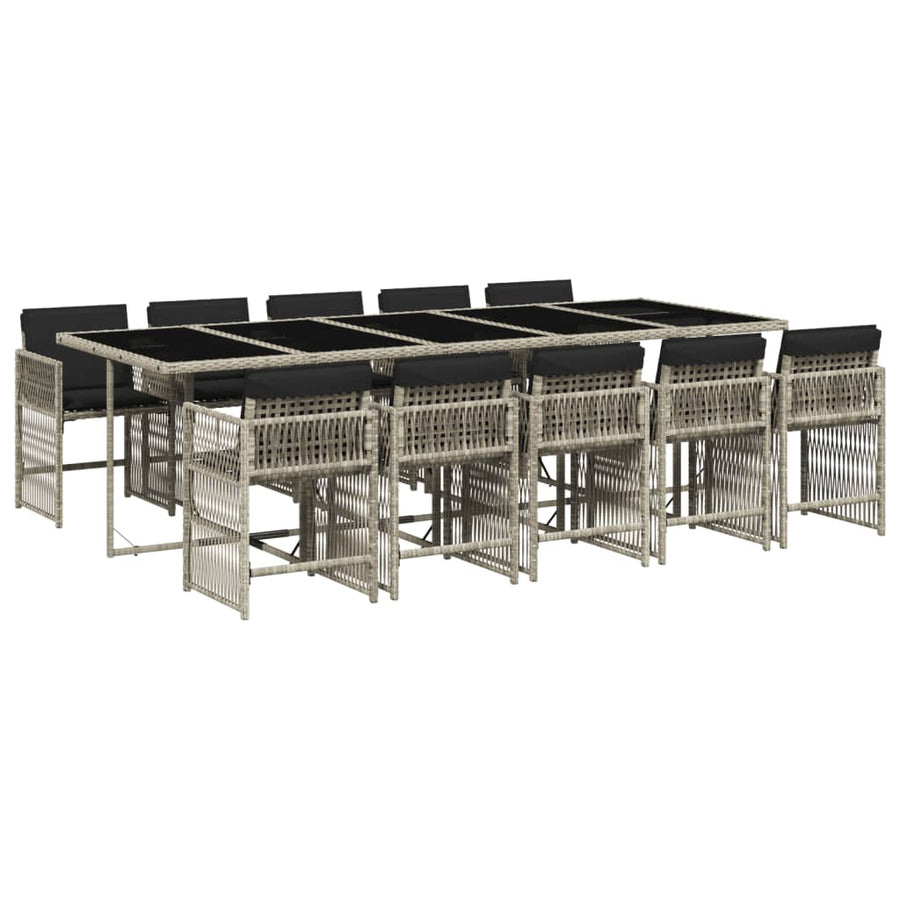 11-delige Tuinset met kussens poly rattan lichtgrijs