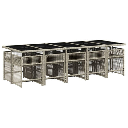 11-delige Tuinset met kussens poly rattan lichtgrijs
