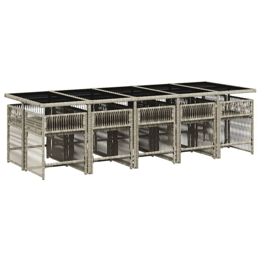 11-delige Tuinset met kussens poly rattan lichtgrijs