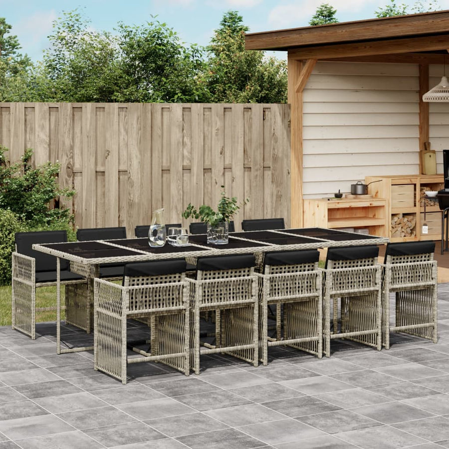 11-delige Tuinset met kussens poly rattan lichtgrijs