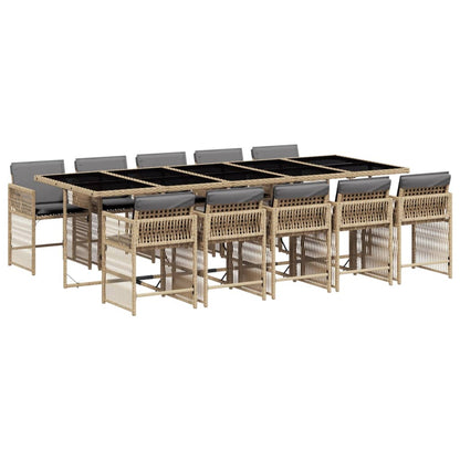 11-delige Tuinset met kussens poly rattan gemengd beige