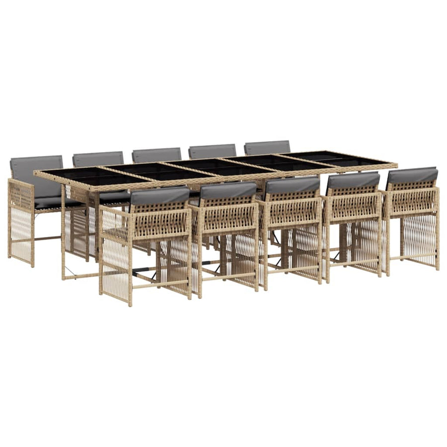 11-delige Tuinset met kussens poly rattan gemengd beige