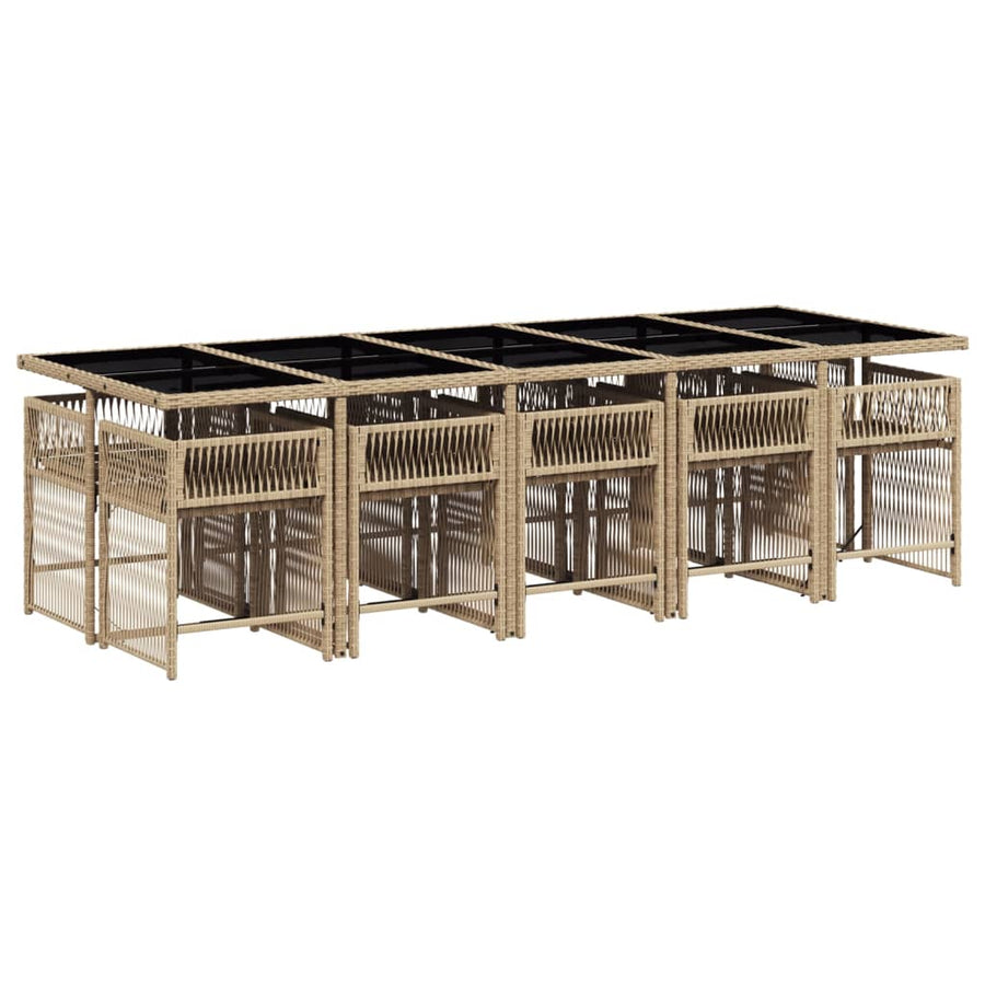 11-delige Tuinset met kussens poly rattan gemengd beige