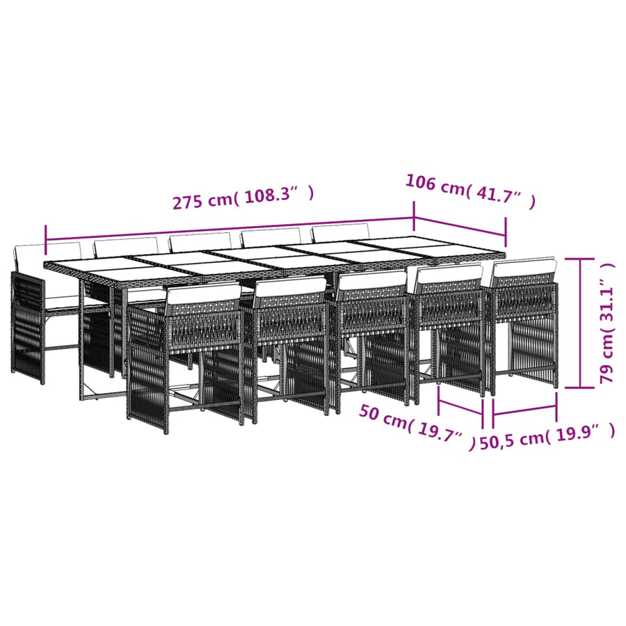 11-delige Tuinset met kussens poly rattan gemengd beige