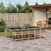 11-piece Outdoor Dining Set with Cushions Poly Rattan Mixed Beige