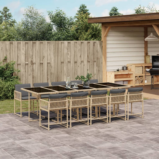 11-delige Tuinset met kussens poly rattan gemengd beige