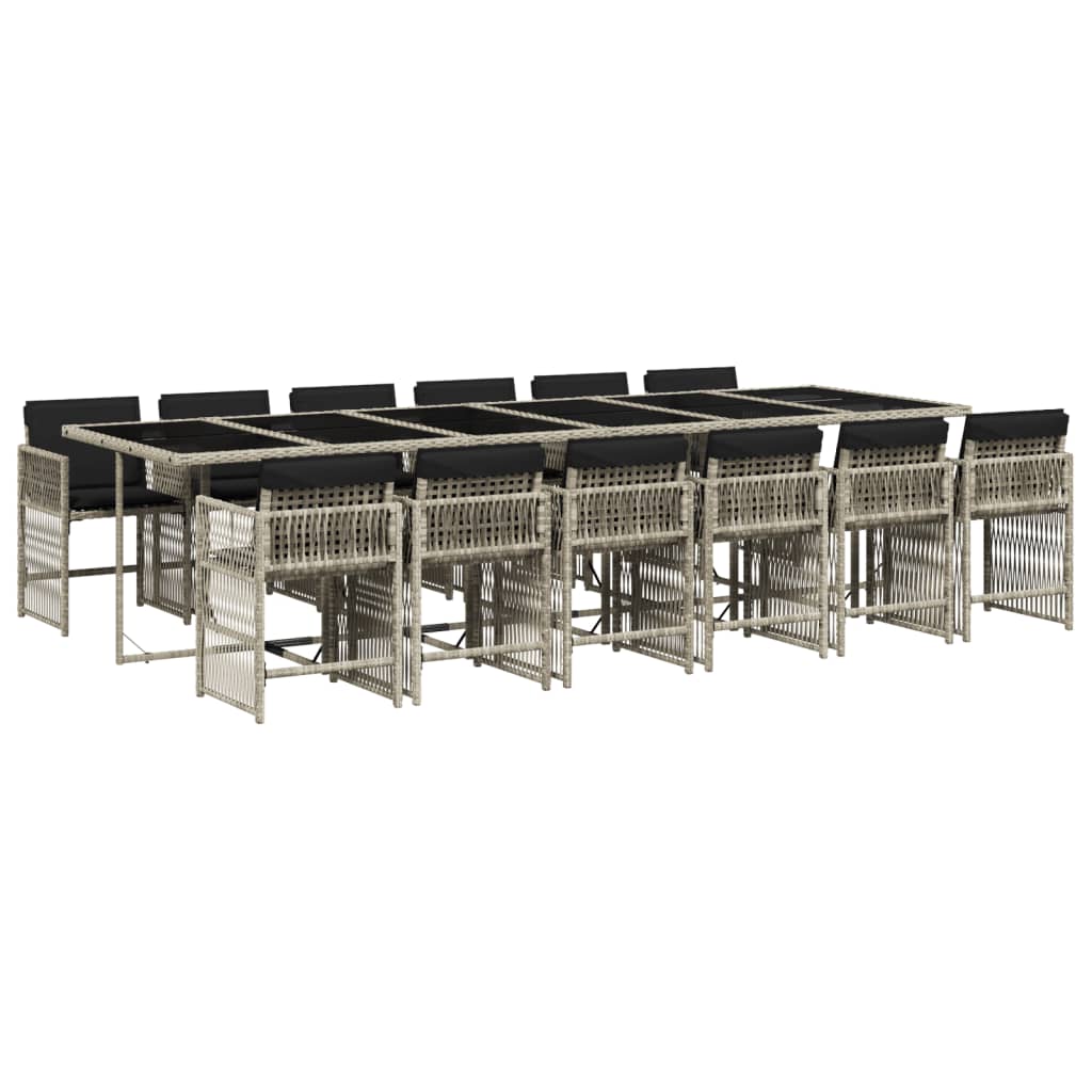 13-delige Tuinset met kussens poly rattan lichtgrijs