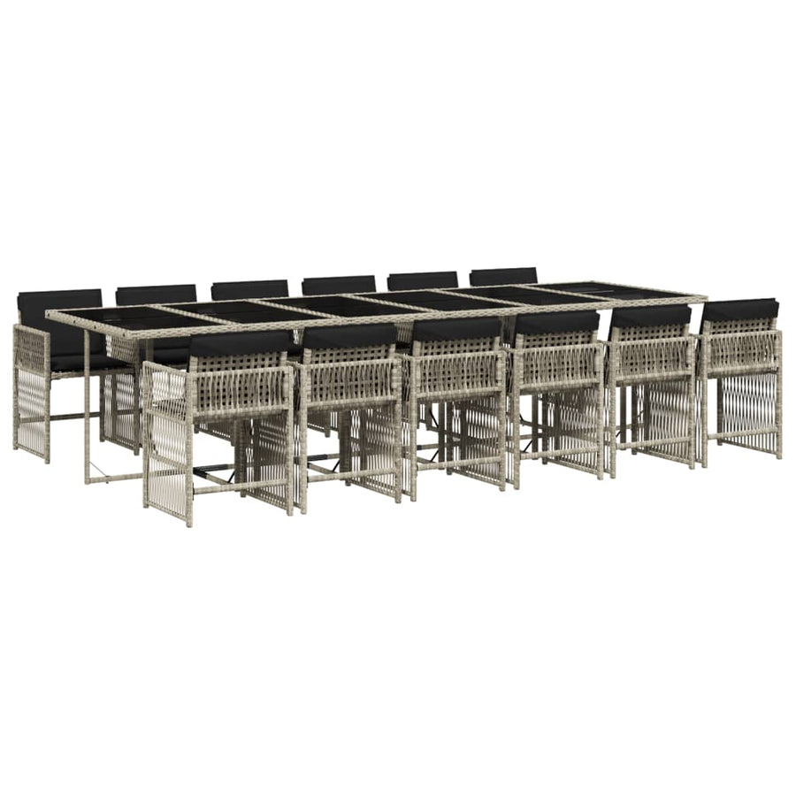 13-delige Tuinset met kussens poly rattan lichtgrijs