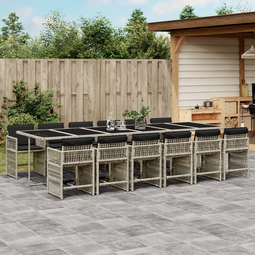 13-delige Tuinset met kussens poly rattan lichtgrijs