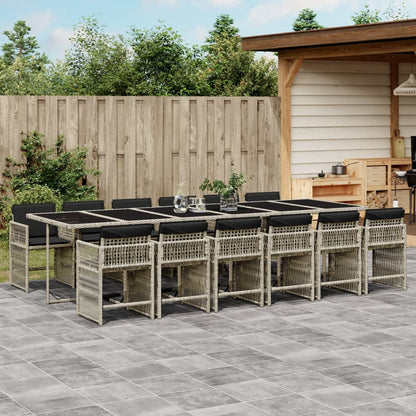 13-delige Tuinset met kussens poly rattan lichtgrijs