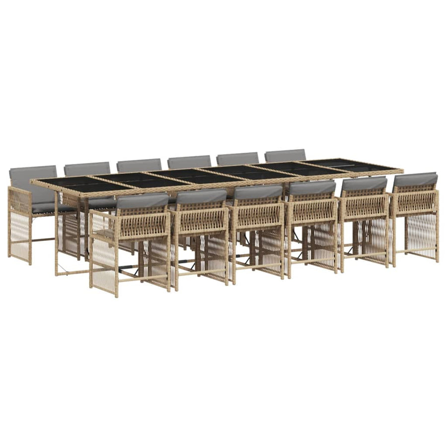 13-delige Tuinset met kussens poly rattan gemengd beige