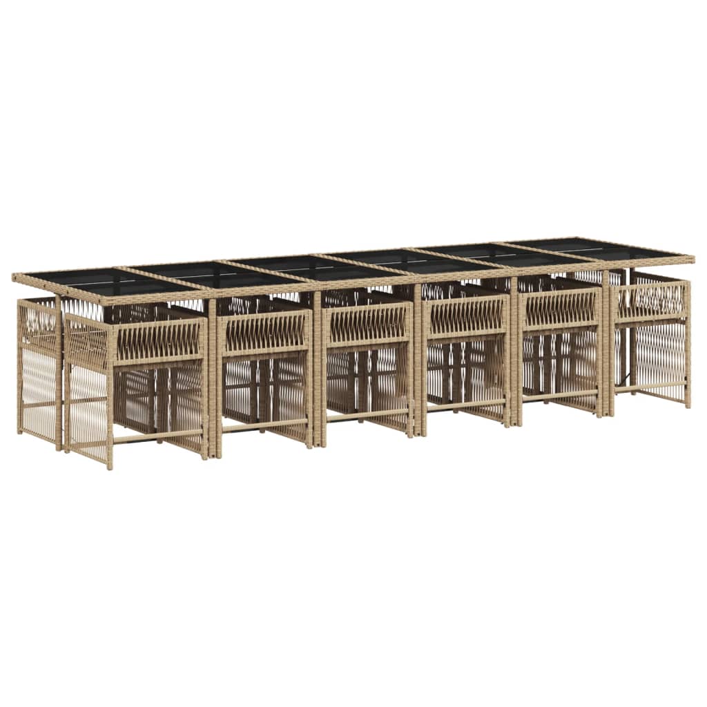 13-delige Tuinset met kussens poly rattan gemengd beige