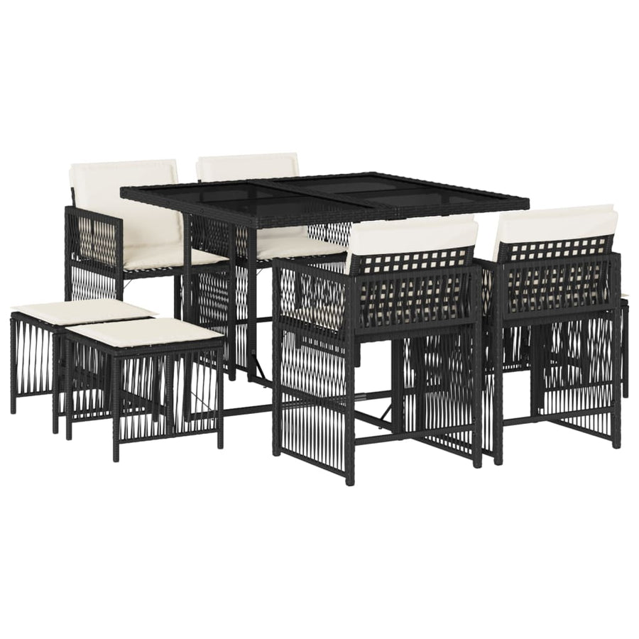 9-delige Tuinset poly rattan zwart