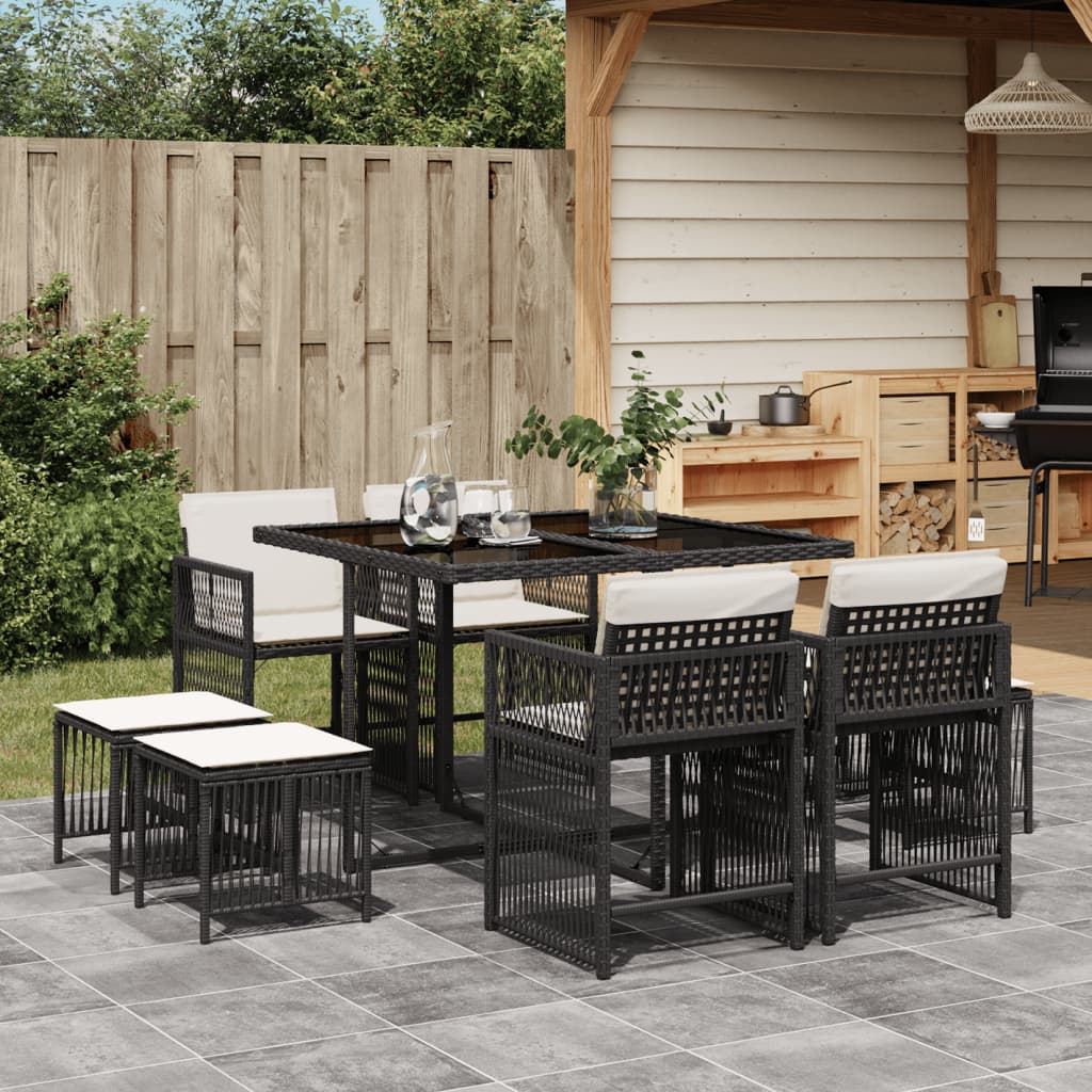 9-delige Tuinset poly rattan zwart