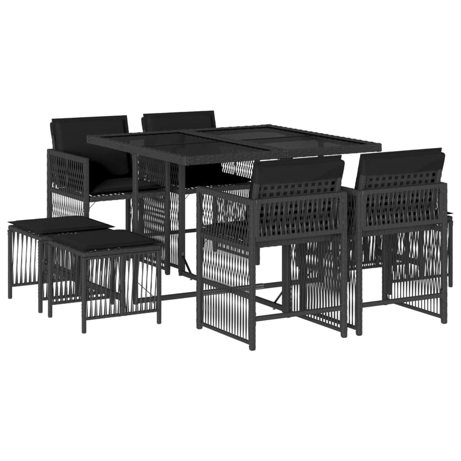 9-delige Tuinset poly rattan zwart