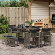Tuinset 9-delig poly rattan grijs met kussens