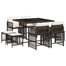 9-delige Tuinset met kussens poly rattan bruin