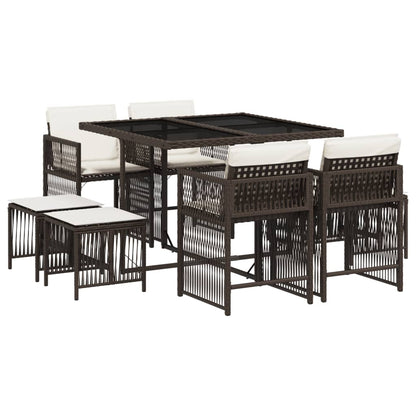 9-delige Tuinset met kussens poly rattan bruin
