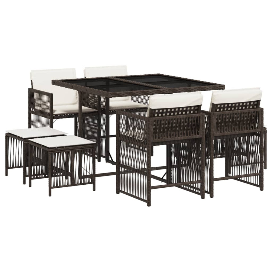 9-delige Tuinset met kussens poly rattan bruin