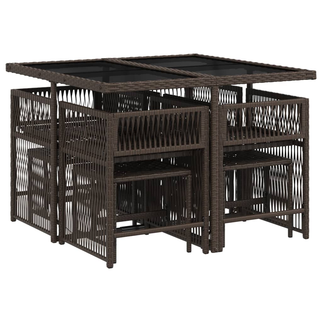 9-delige Tuinset met kussens poly rattan bruin