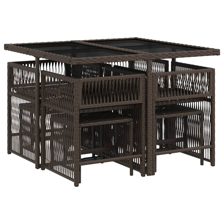 9-delige Tuinset met kussens poly rattan bruin