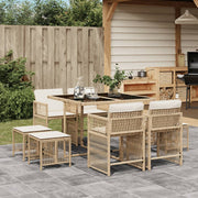 Tuinset 9-delig poly rattan beige met kussens