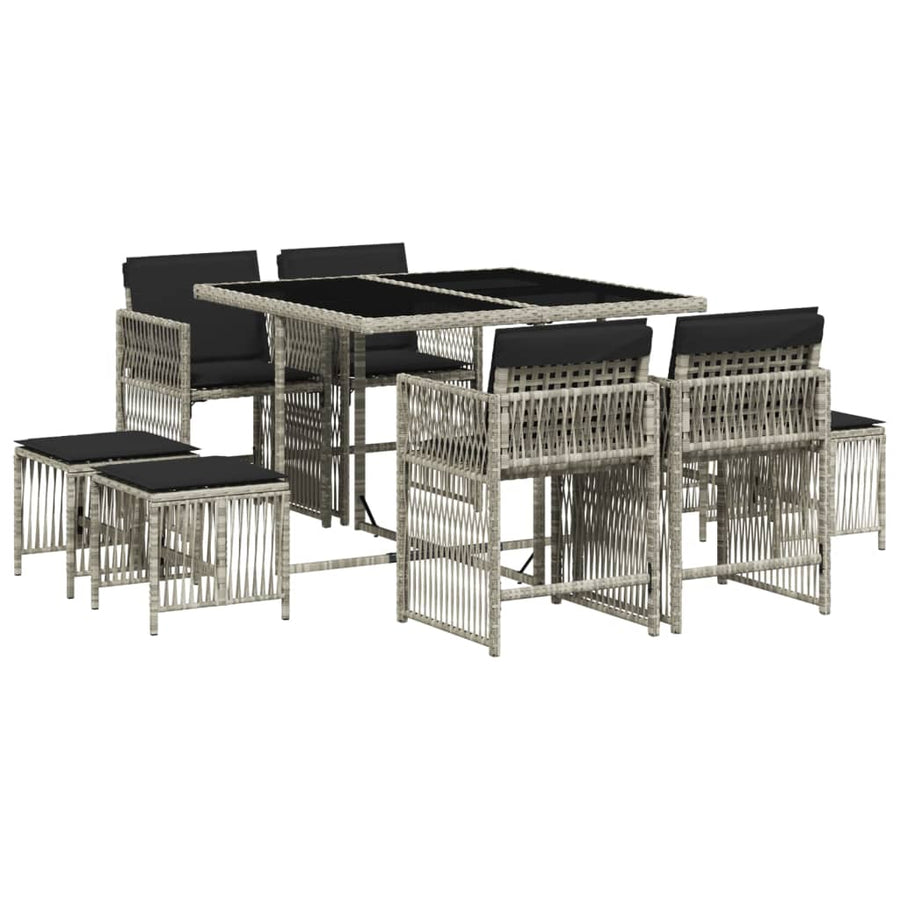 9-delige Tuinset met kussens poly rattan lichtgrijs