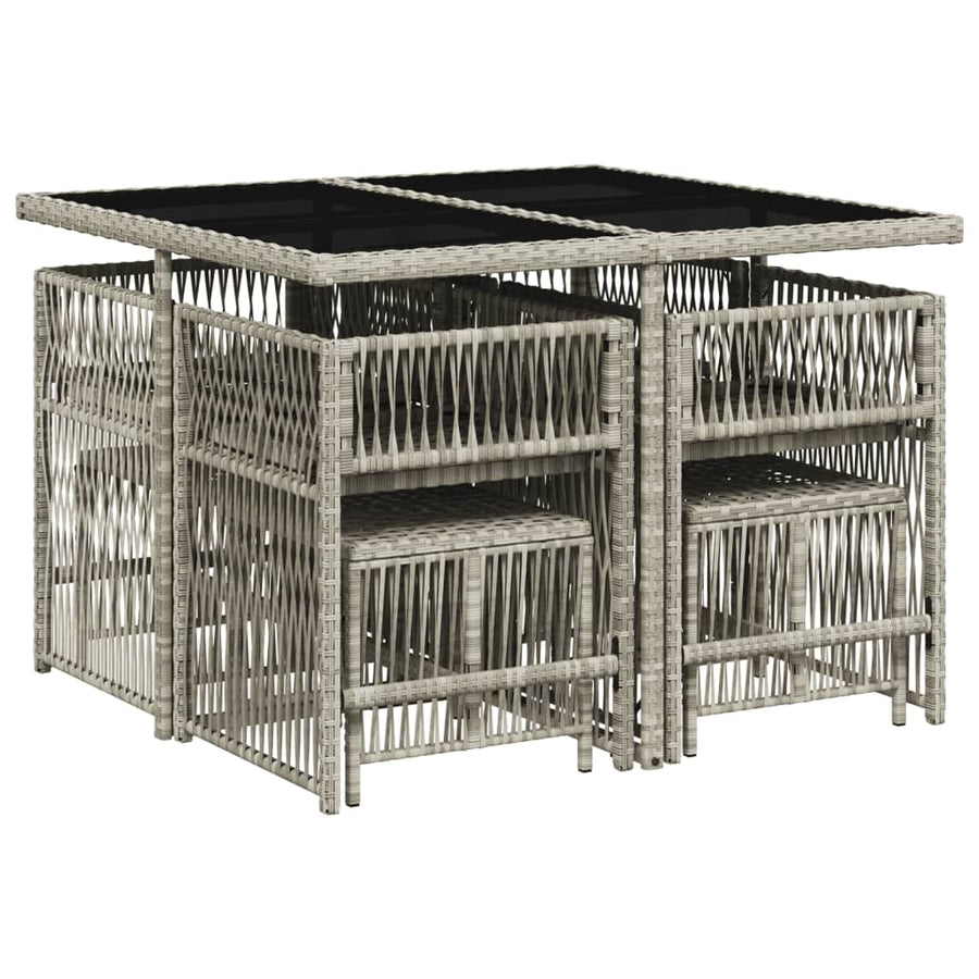 9-delige Tuinset met kussens poly rattan lichtgrijs