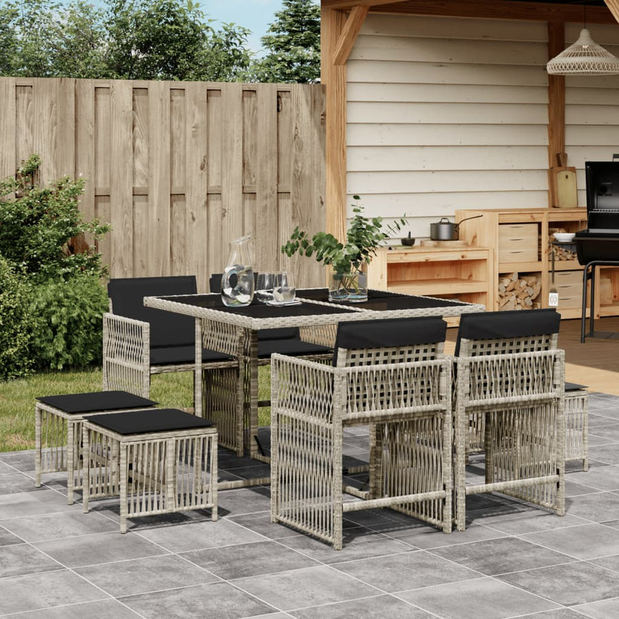 9-delige Tuinset met kussens poly rattan lichtgrijs