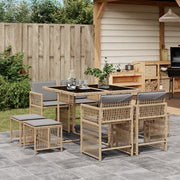 Tuinset 9-delig poly rattan gemengd beige