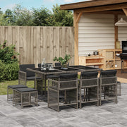 11-piece Outdoor Dining Set with Cushions, Poly Rattan Grey