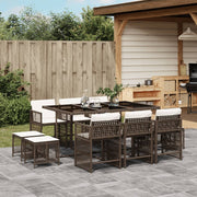 11-piece Outdoor Dining Set with Cushions Poly Rattan Brown