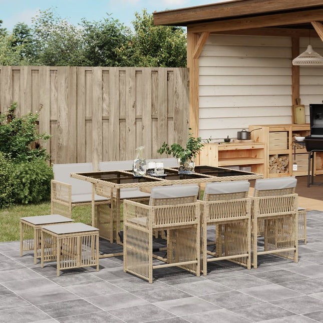 11-delige Tuinset met kussens poly rattan beige