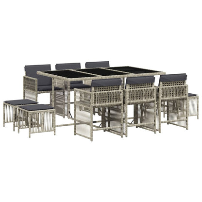 11-delige Tuinset met kussens poly rattan lichtgrijs