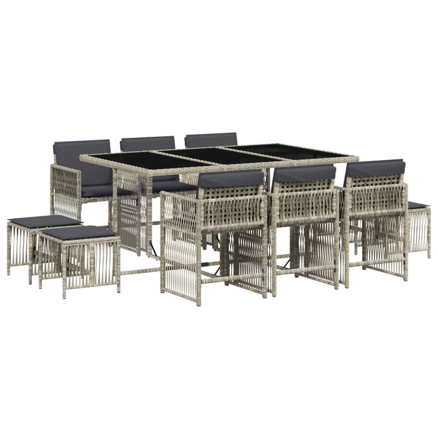 11-delige Tuinset met kussens poly rattan lichtgrijs