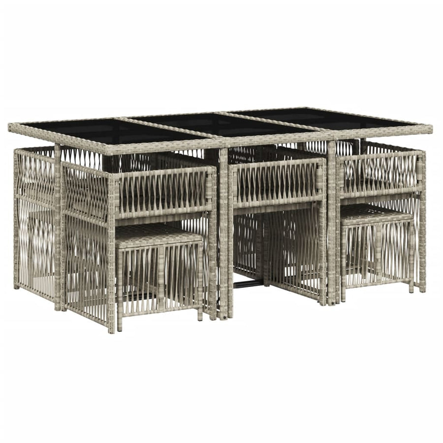 11-delige Tuinset met kussens poly rattan lichtgrijs