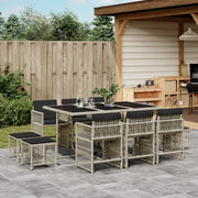 11-piece Outdoor Dining Set with Cushions Poly Rattan Light Grey