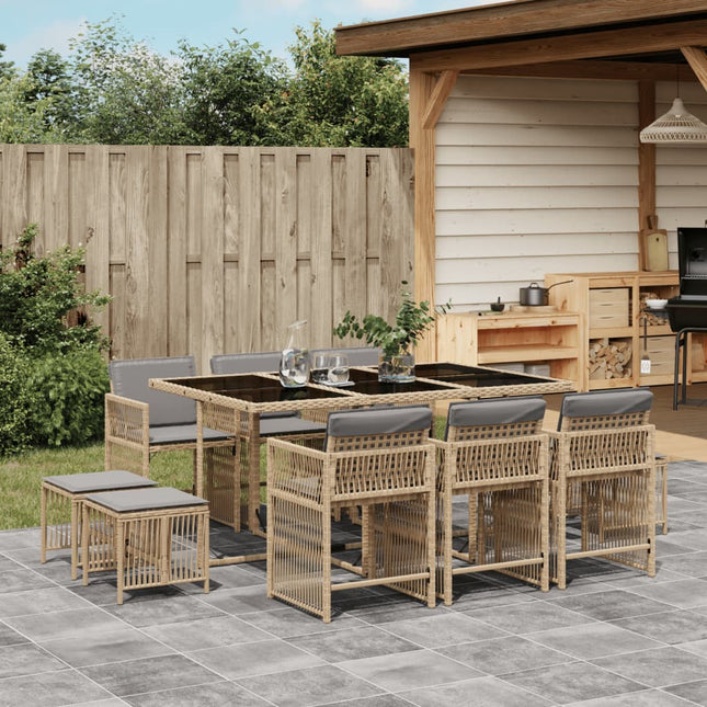 11-delige Tuinset met kussens poly rattan gemengd beige