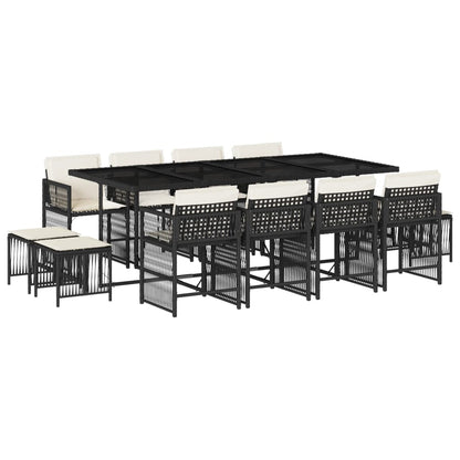 13-delige Tuinset met kussens poly rattan zwart