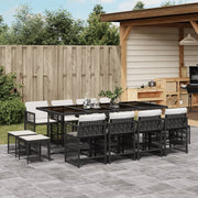 Tuinset poly rattan 13-delig zwart met kussens