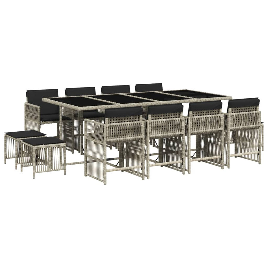 13-delige Tuinset met kussens poly rattan lichtgrijs