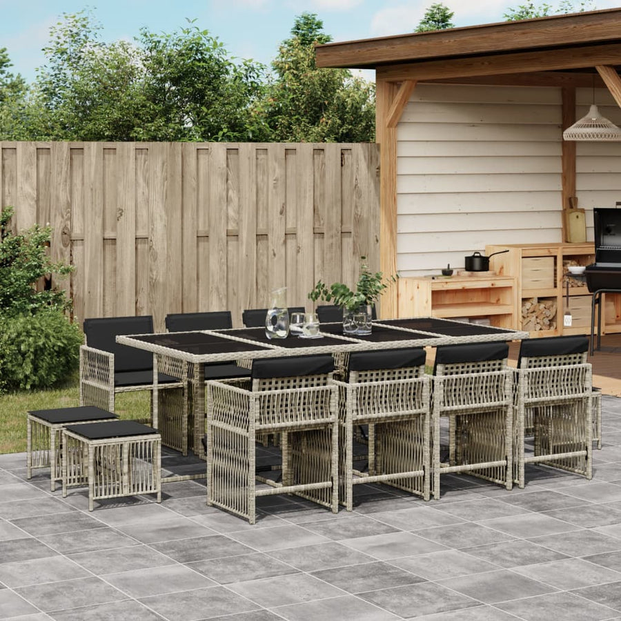 13-delige Tuinset met kussens poly rattan lichtgrijs
