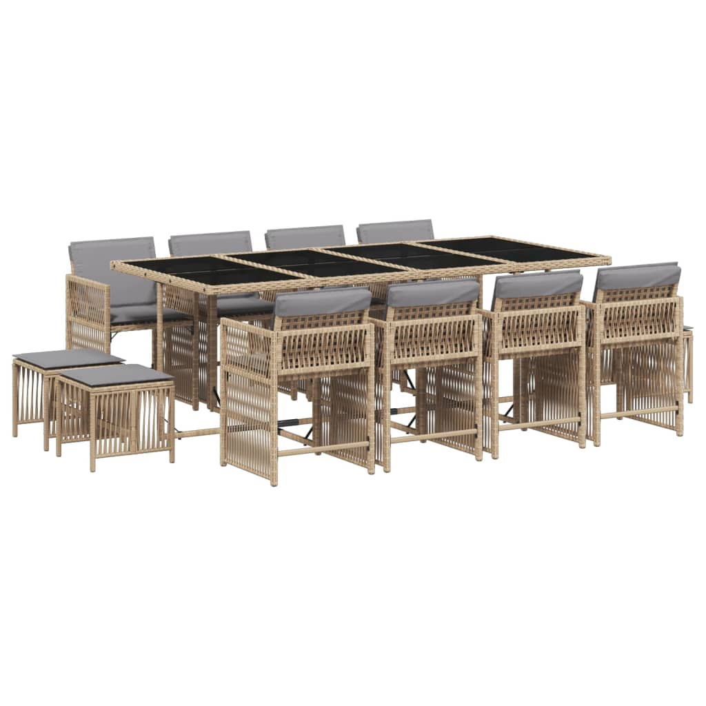13-delige Tuinset met kussens poly rattan gemengd beige
