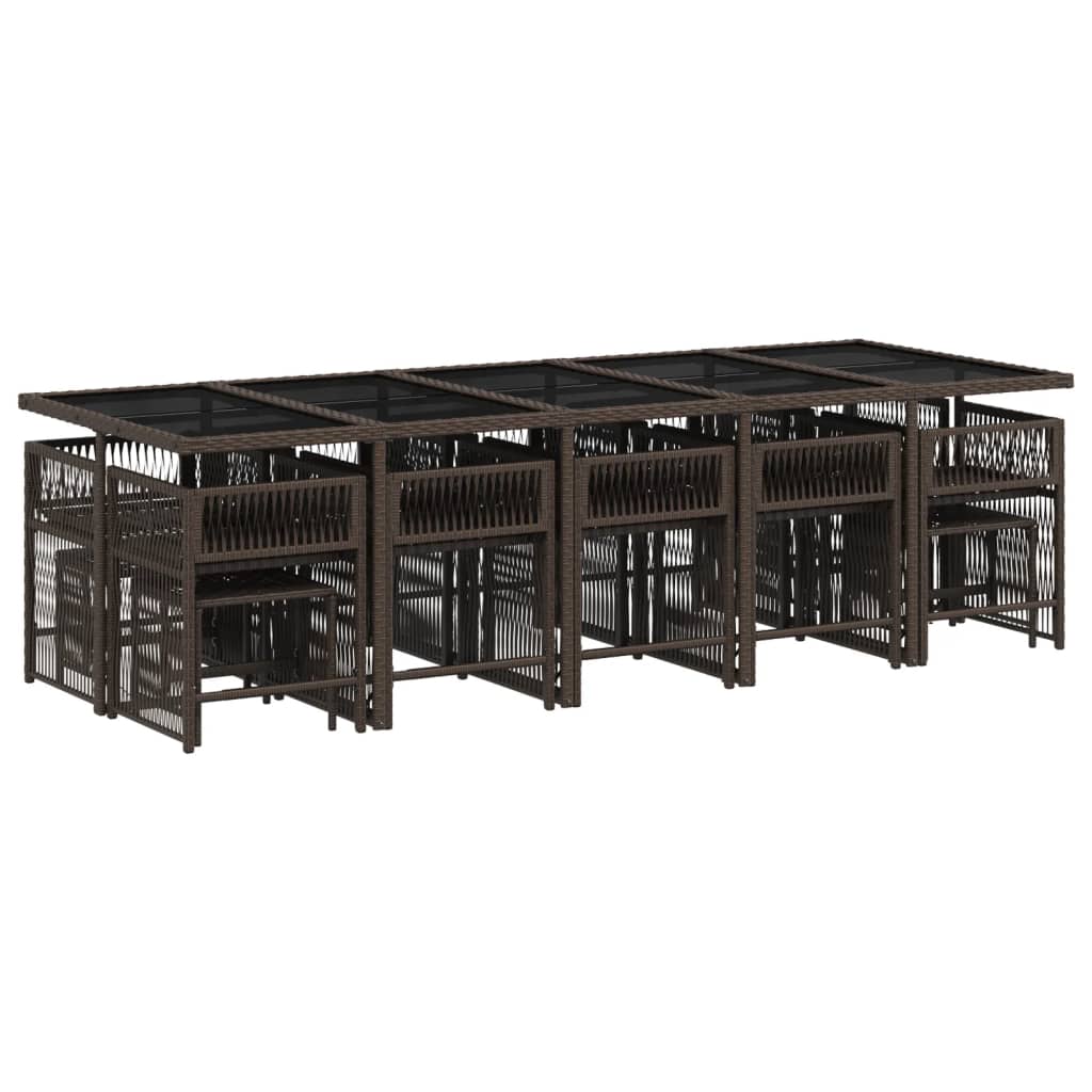 15-delige Tuinset met kussens poly rattan bruin
