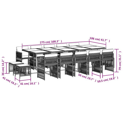 15-delige Tuinset met kussens poly rattan beige