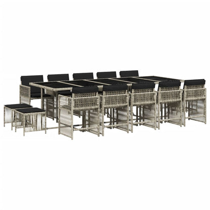 15-delige Tuinset met kussens poly rattan lichtgrijs