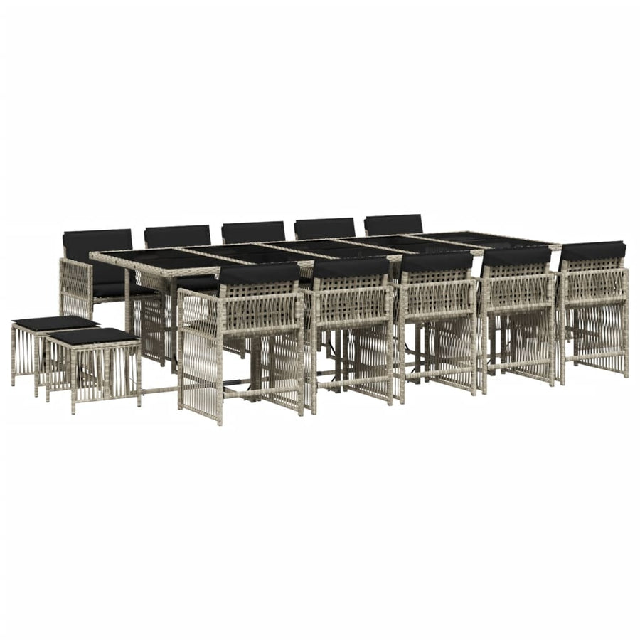 15-delige Tuinset met kussens poly rattan lichtgrijs