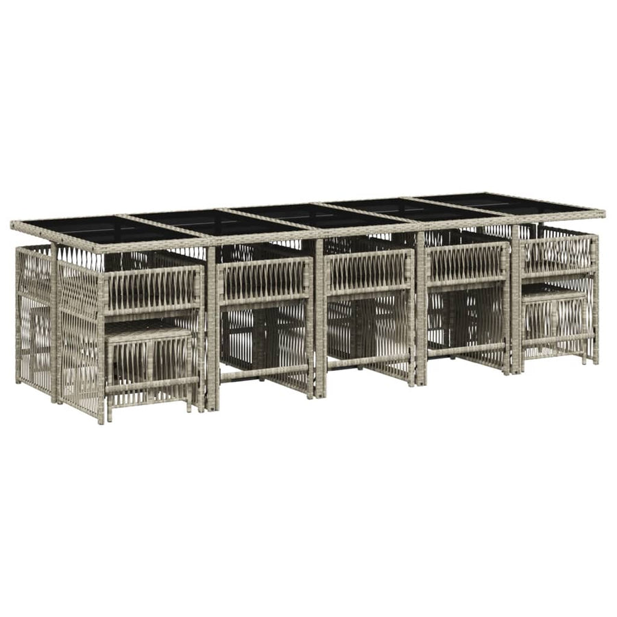 15-delige Tuinset met kussens poly rattan lichtgrijs